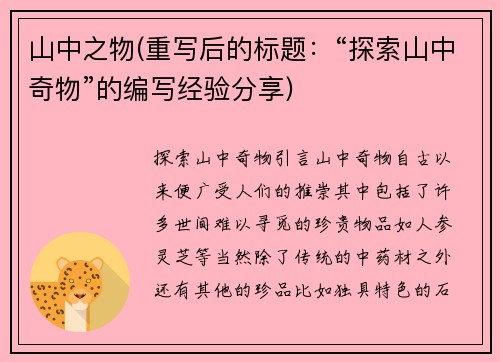 山中之物(重写后的标题：“探索山中奇物”的编写经验分享)