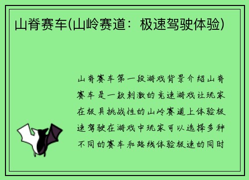 山脊赛车(山岭赛道：极速驾驶体验)